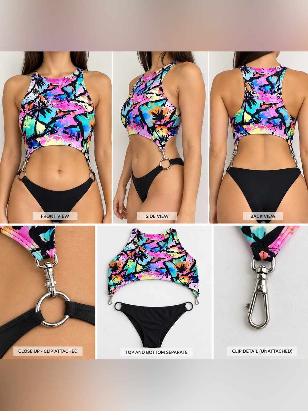 Only the Top Women’s High-Neck Tropical Print Swim Top size M/L